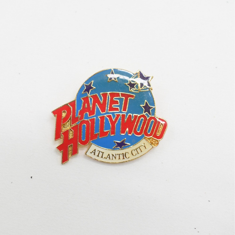 Planet Hollywood Atlantic City Pin Vintage Y2K Gold Enamel Lapel Souvenir Brooch
